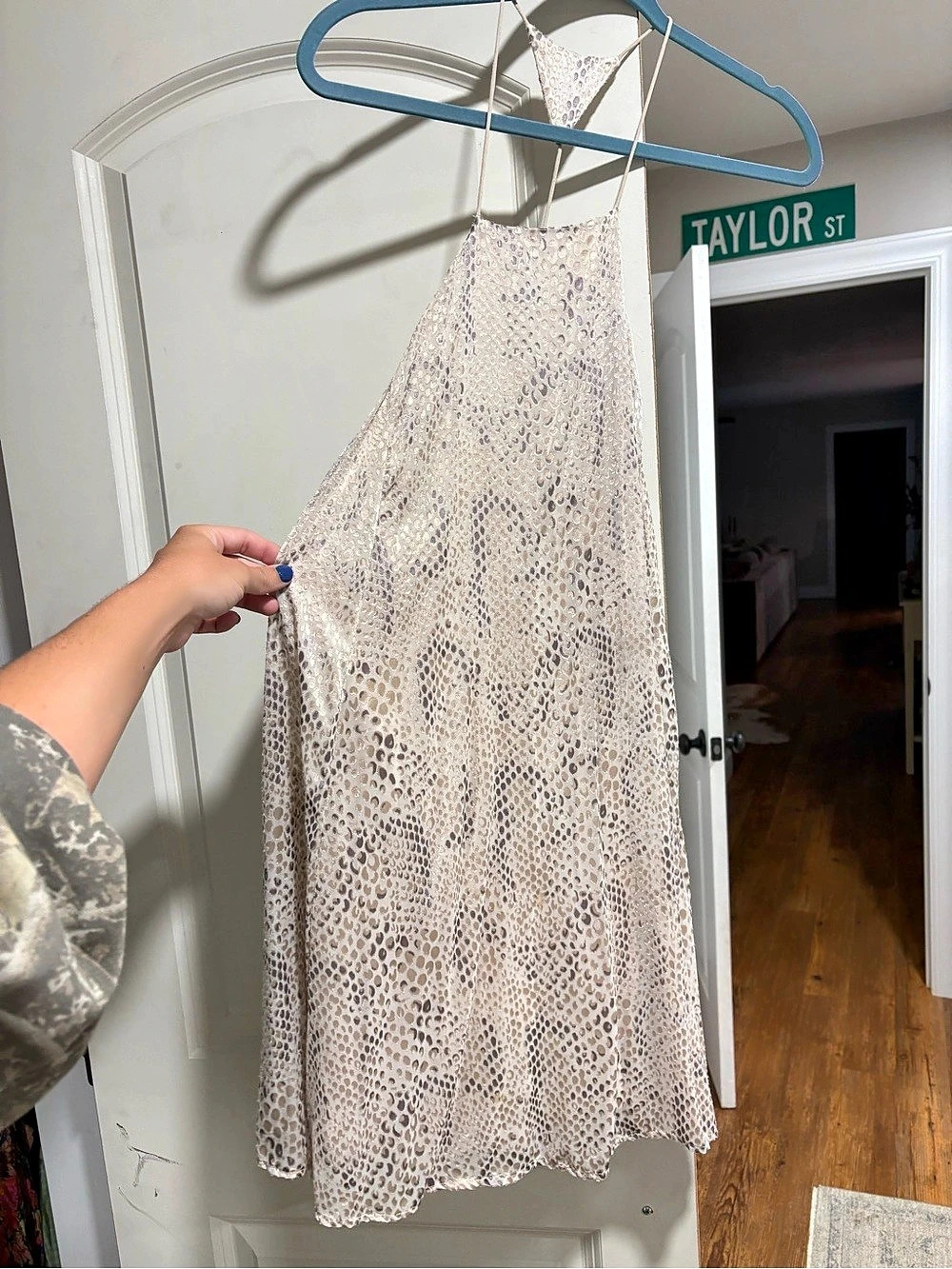 Snake skin Print Mini Dress in Cream